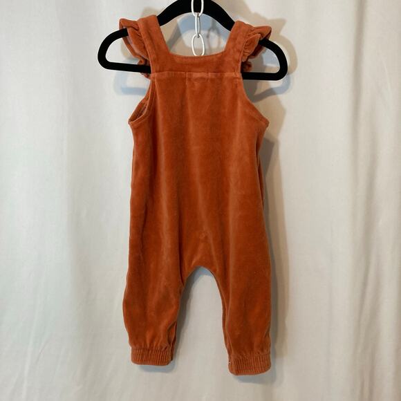 Angel Dear Burnt Orange Velour Velvet Ruffle Overall Pants Jumpsuit - Picture 7 of 7